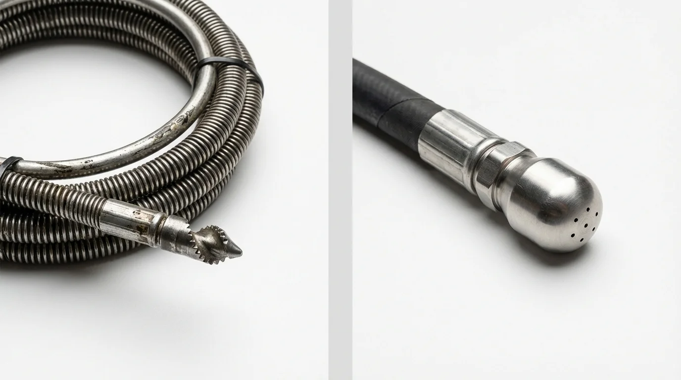 Drain snake cable and hydro jetting nozzle used for drain cleaning in Newport, MN