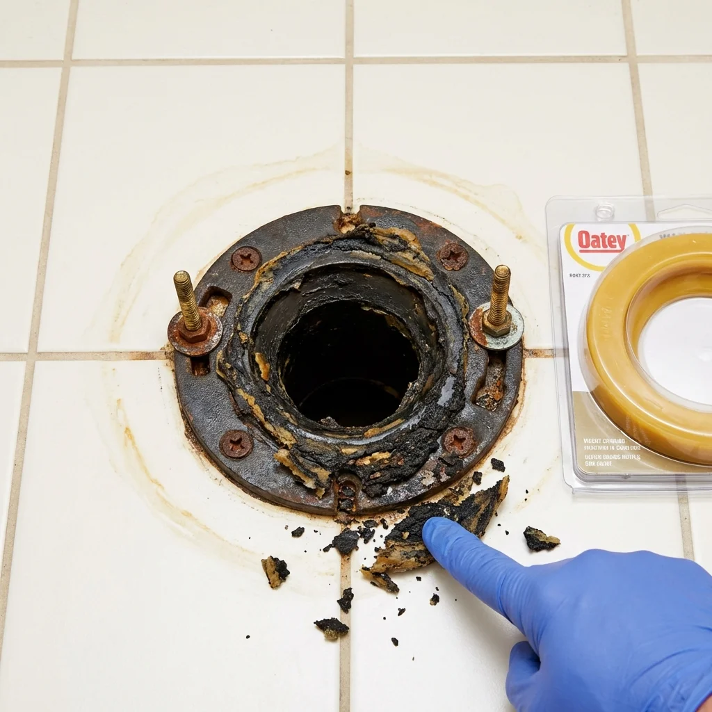 Failed wax ring showing water seepage at the base of a toilet in a Newport, MN home
